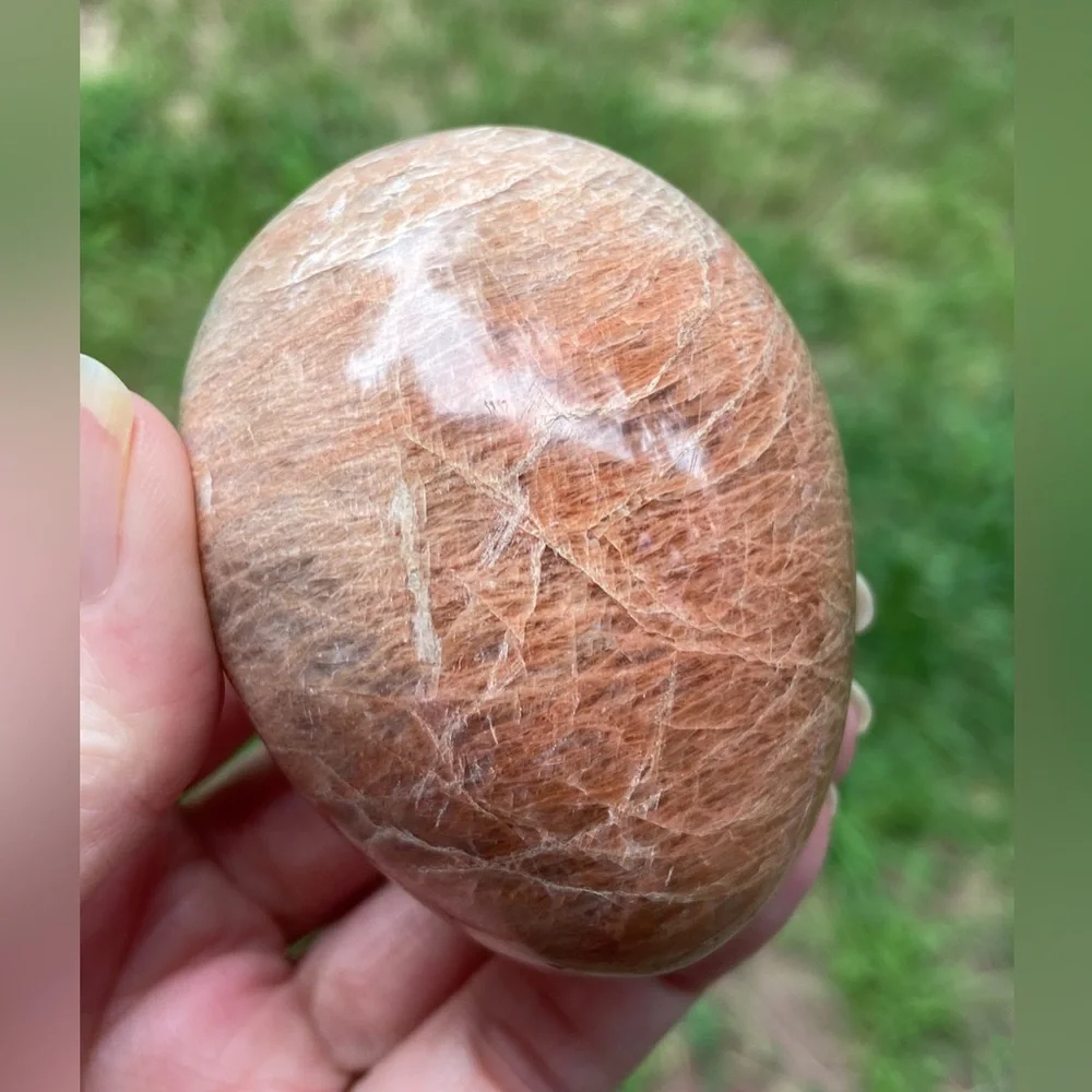 Peach Moonstone Egg. Carved and Polished Large Crystal Egg